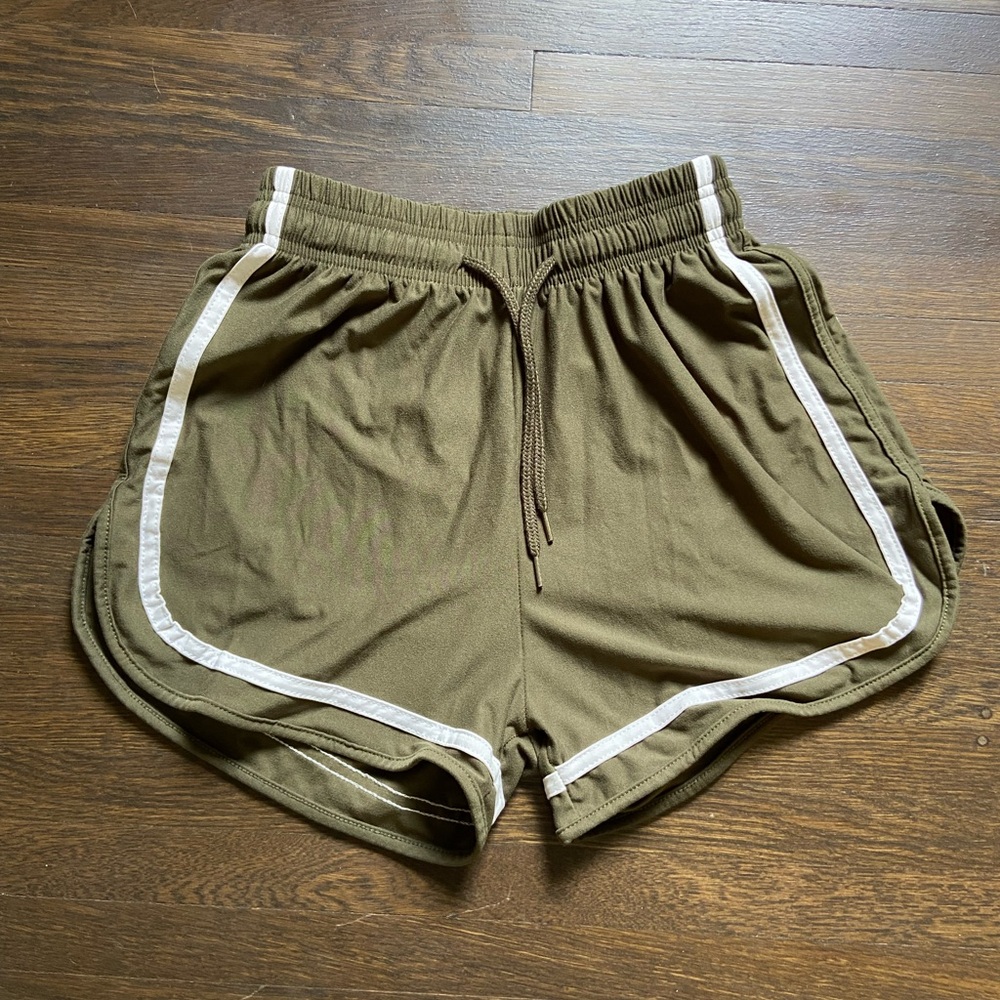 Olive Green Women's Shorts with White Trim